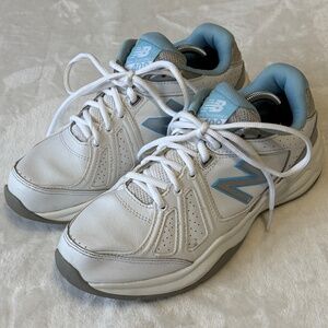 New Balance 409 Tennis Shoe Womens Size 9.5 White & Blue Leather Sneaker